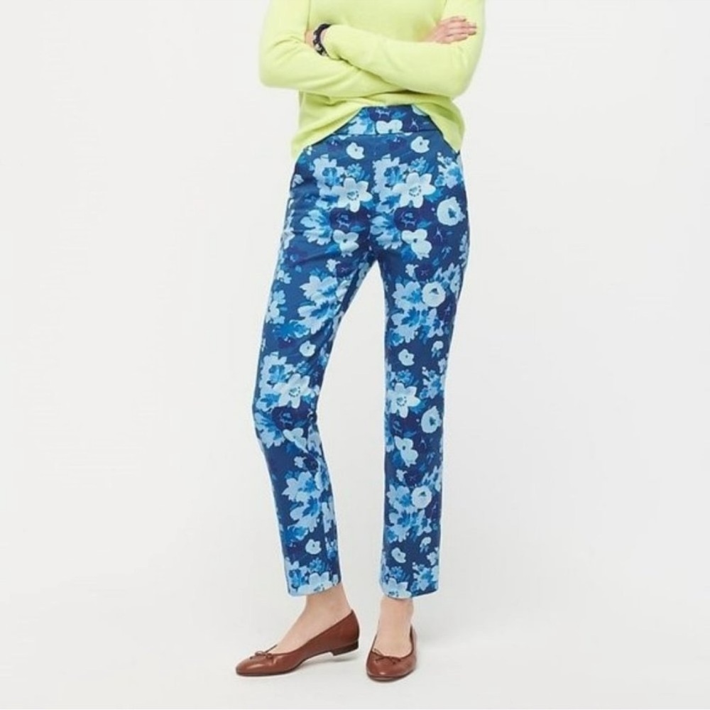 {J. Crew} "Remi" Blue Watercolor Begonias Straight Leg Dress Pants Trousers